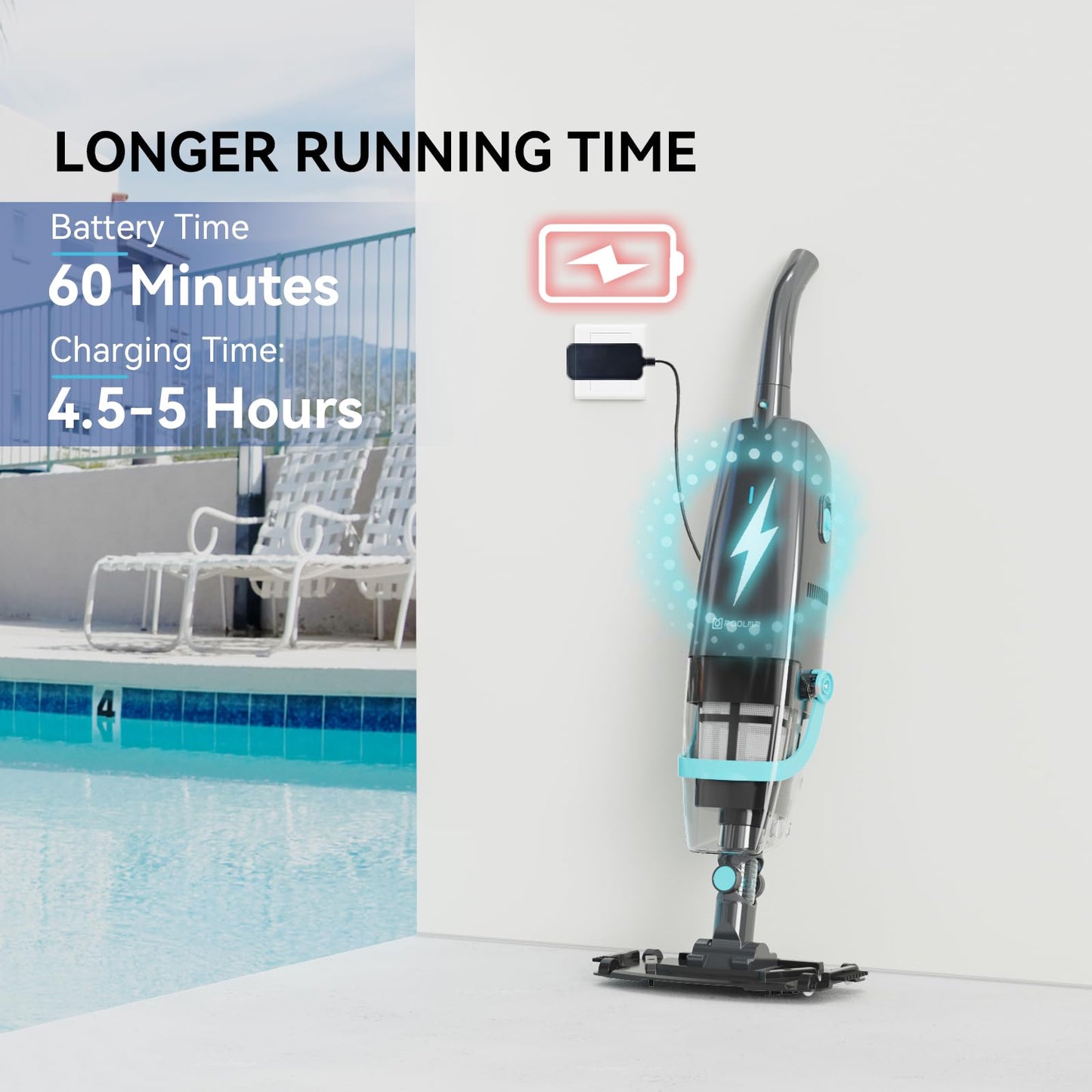 Cordless Handheld Pool Vacuum, Rechargeable Pool Cleaner with 18.5 Gal/Min Suction, 60 Min Runtime, Dual-Phase Cleaning System, Ideal for Above Ground Pools, Spas, Hot Tubs, Black