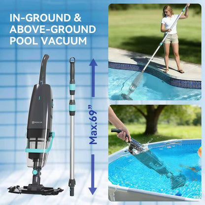 Cordless Handheld Pool Vacuum, Rechargeable Pool Cleaner with 18.5 Gal/Min Suction, 60 Min Runtime, Dual-Phase Cleaning System, Ideal for Above Ground Pools, Spas, Hot Tubs, Black