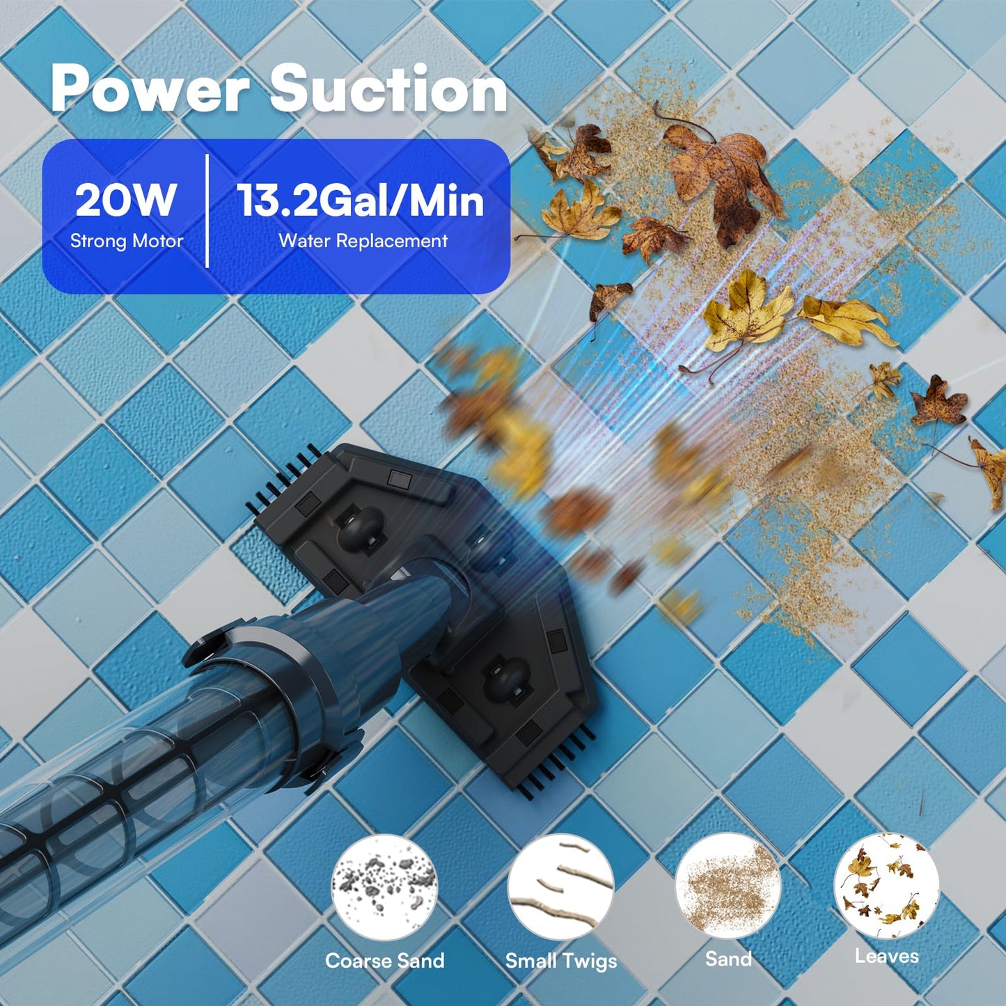 3 in 1 Handheld Spa Hot Tub Vacuum- Cordless Above Ground Pool Cleaner with 3 Brush Heads, 90 Mins Running Time, 13.2 Gallons/Min Powerful Suction, Ideal for Cleaning Debris and Sand Underwater,Black