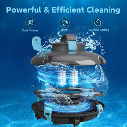 PoolMr Cordless Robotic Pool Cleaner Turtles- Above Ground Pool Vacuum - 15Kpa Strong Suction, 52 Ft/Min Speed, Dual-Motor, Self-Parking, Ideal for Flat Swimming Pools