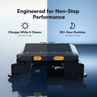 Solar Pool Skimmer, 25H+ Runtime Robotic Pool Surface Cleaner with Dual Solar & AC Charging, IPX8 Waterproof, 6L Filter, APP Control for Residential Pools