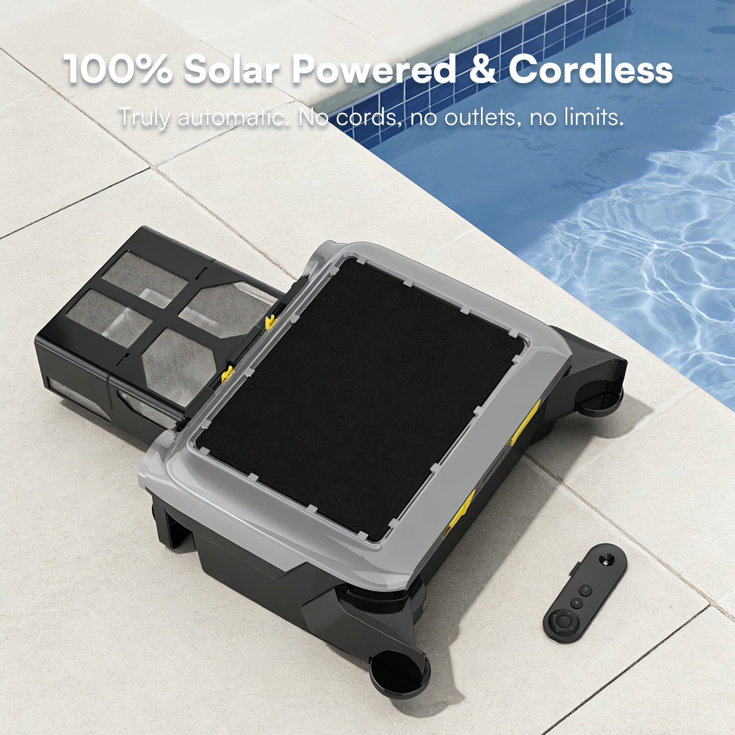 Solar Pool Skimmer, 25H+ Runtime Robotic Pool Surface Cleaner with Dual Solar & AC Charging, IPX8 Waterproof, 6L Filter, APP Control for Residential Pools