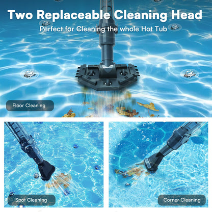Handheld Spa-Whirlpool-Sauger – kabelloser kleiner Aufstellpoolreiniger mit 2 Bürstenköpfen, 90 Min. Laufzeit, 45 Liter/Min. starker Saugleistung, ideal zum Reinigen von Schmutz und Sand unter Wasser, Schwarz