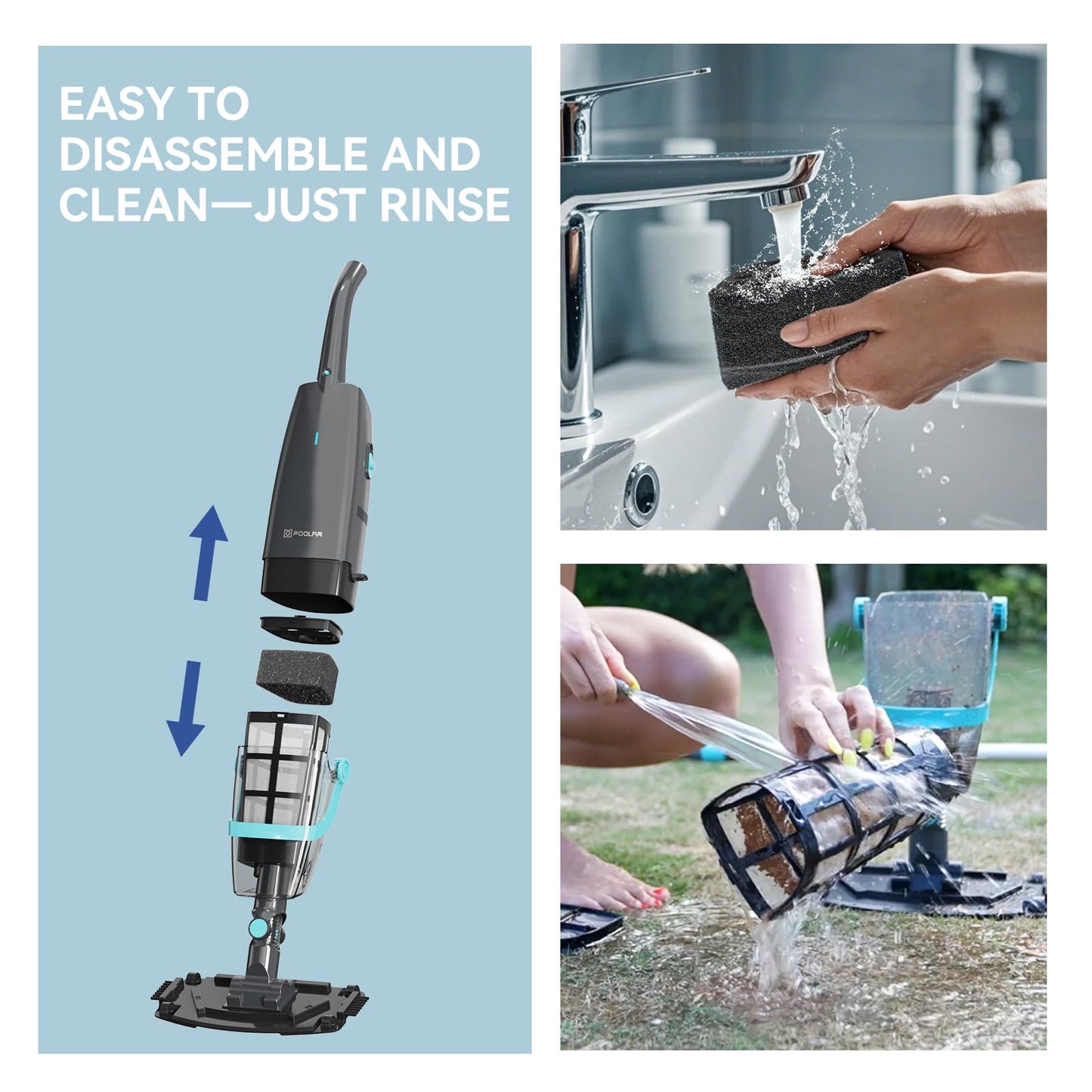Cordless Handheld Pool Vacuum, Rechargeable Pool Cleaner with 18.5 Gal/Min Suction, 60 Min Runtime, Dual-Phase Cleaning System, Ideal for Above Ground Pools, Spas, Hot Tubs, Black