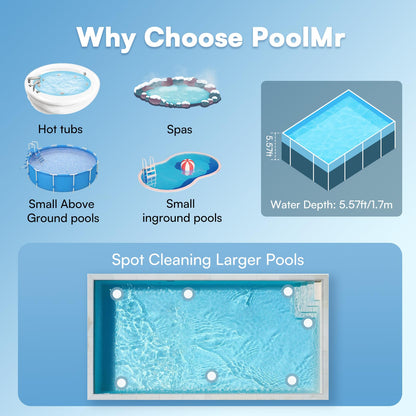 3 in 1 Handheld Spa Hot Tub Vacuum- Cordless Above Ground Pool Cleaner with 3 Brush Heads, 90 Mins Running Time, 13.2 Gallons/Min Powerful Suction, Ideal for Cleaning Debris and Sand Underwater,Black