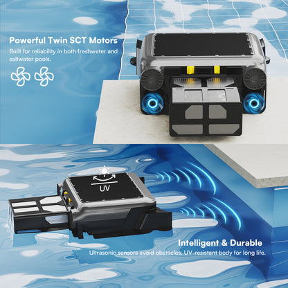 Solar Pool Skimmer, 25H+ Runtime Robotic Pool Surface Cleaner with Dual Solar & AC Charging, IPX8 Waterproof, 6L Filter, APP Control for Residential Pools