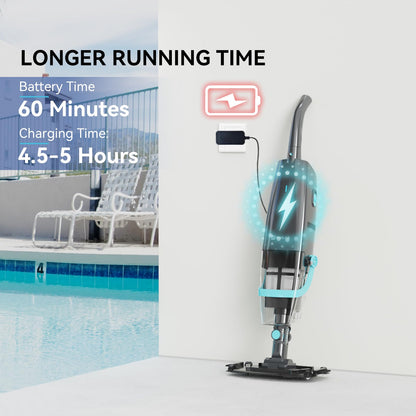 Cordless Handheld Pool Vacuum, Rechargeable Pool Cleaner with 18.5 Gal/Min Suction, 60 Min Runtime, Dual-Phase Cleaning System, Ideal for Above Ground Pools, Spas, Hot Tubs, Black