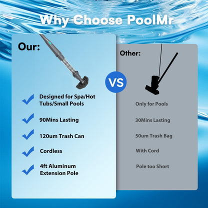 3 in 1 Handheld Spa Hot Tub Vacuum- Cordless Above Ground Pool Cleaner with 3 Brush Heads, 90 Mins Running Time, 13.2 Gallons/Min Powerful Suction, Ideal for Cleaning Debris and Sand Underwater,Black