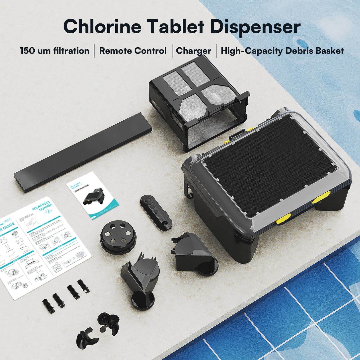 Solar Pool Skimmer, 25H+ Runtime Robotic Pool Surface Cleaner with Dual Solar & AC Charging, IPX8 Waterproof, 6L Filter, APP Control for Residential Pools