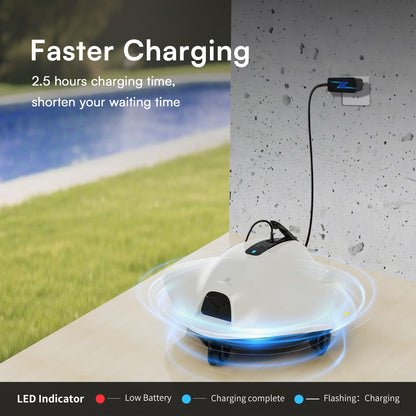 Cordless Robotic Pool Cleaner - Above Ground Pool Vacuum Robot - 40W Strong Suction, Dual Cleaning System, Barrier Crossing, 120-Min Runtime Up to 1614 Sq for Above Ground Pools, Grayish White