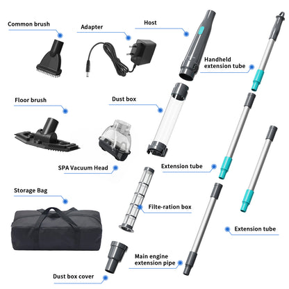 3 in 1 Handheld Spa Hot Tub Vacuum- Cordless Above Ground Pool Cleaner with 3 Brush Heads, 90 Mins Running Time, 13.2 Gallons/Min Powerful Suction, Ideal for Cleaning Debris and Sand Underwater,Black